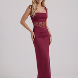 Vestido largo ceñido con panel de encaje Maren - Burdeos
