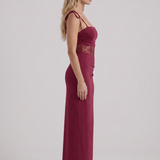 Vestido largo ceñido con panel de encaje Maren - Burdeos