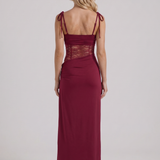 Vestido largo ceñido con panel de encaje Maren - Burdeos