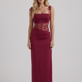 Vestido largo ceñido con panel de encaje Maren - Burdeos