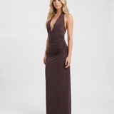 Vestido largo con escote pronunciado Megan - Marrón