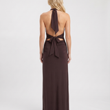 Vestido largo con escote pronunciado Megan - Marrón