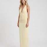 Vestido largo con escote pronunciado Megan - Amarillo mantequilla