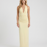 Vestido largo con escote pronunciado Megan - Amarillo mantequilla