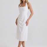 Vestido midi halter con escote cuadrado Mia - Blanco