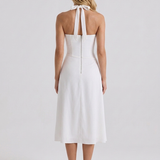Vestido midi halter con escote cuadrado Mia - Blanco