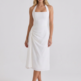 Vestido midi halter con escote cuadrado Mia - Blanco
