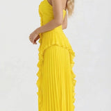 Vestido largo con volantes Nathalie - Amarillo