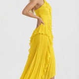 Vestido largo con volantes Nathalie - Amarillo
