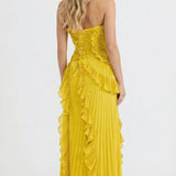 Vestido largo con volantes Nathalie - Amarillo