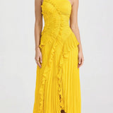 Vestido largo con volantes Nathalie - Amarillo