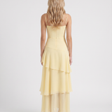 Vestido largo de volantes escalonados Odette - Amarillo