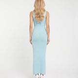 Vestido largo ceñido de lentejuelas con escote redondo Rachel - Azul claro