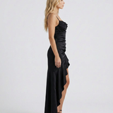 Vestido largo con cuello drapeado Rosalie - Negro
