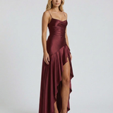 Vestido largo con cuello drapeado Rosalie - Cereza lacado