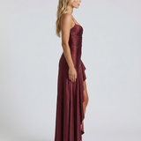 Vestido largo con cuello drapeado Rosalie - Cereza lacado