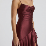 Vestido largo con cuello drapeado Rosalie - Cereza lacado