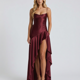 Vestido largo con cuello drapeado Rosalie - Cereza lacado