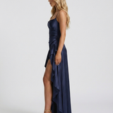 Vestido largo con cuello drapeado Rosalie - Azul marino