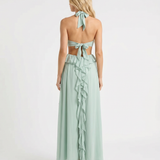 Vestido largo de flores con volantes y aberturas Roselyn - Verde