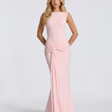 Vestido largo ceñido de sirena con nudo retorcido Sakura - Rosa