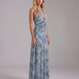 Vestido largo con escote pronunciado Sarah - Azul