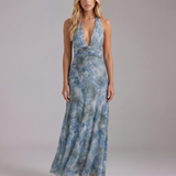 Vestido largo con escote pronunciado Sarah - Azul