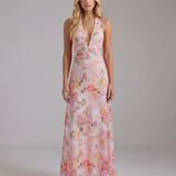 Vestido largo con escote pronunciado Sarah - Rosa