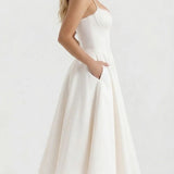 Vestido midi con escote corazón Selene - Blanco