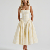 Vestido midi de cuadros vichy Sherrie - Amarillo mantequilla