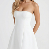 Vestido corto con lazo de perlas Sienna - Blanco