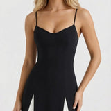 Vestido largo con vuelo Solara - Negro y blanco