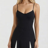 Vestido largo con vuelo Solara - Negro y blanco