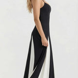 Vestido largo con vuelo Solara - Negro y blanco