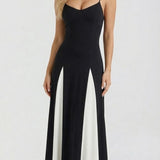 Vestido largo con vuelo Solara - Negro y blanco