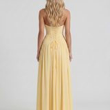 Vestido largo halter fruncido con escote de pico pronunciado Vera - Amarillo limón
