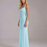 Vestido largo fruncido Victoria - Azul